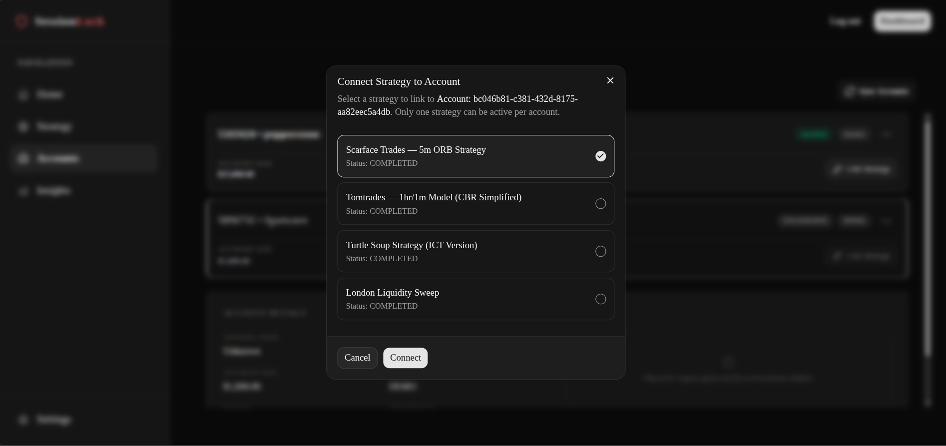 Strategy selection popup
